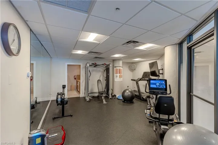 Exercise room with a drop ceiling