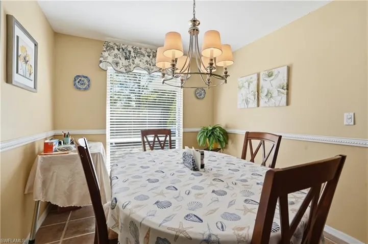 Dining area featuring a chandelier and recessed lighting