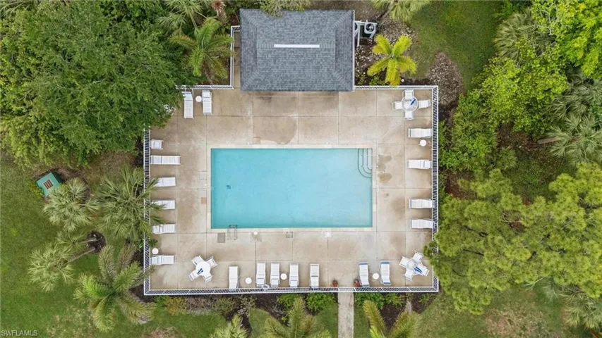 Drone / aerial view of a pool area