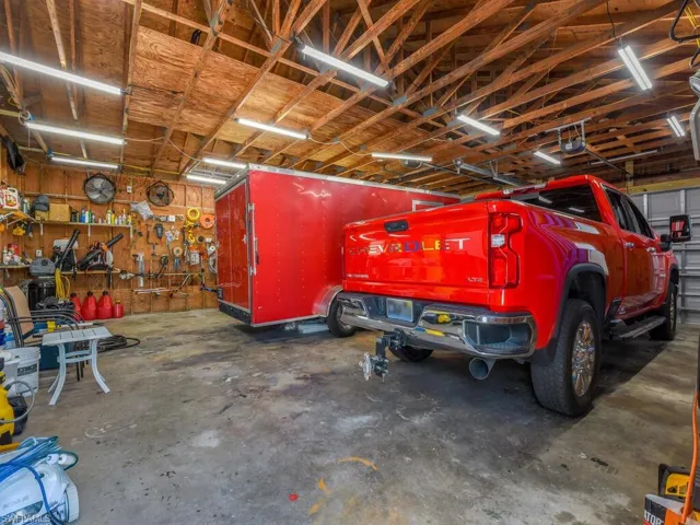 Garage with a workshop area