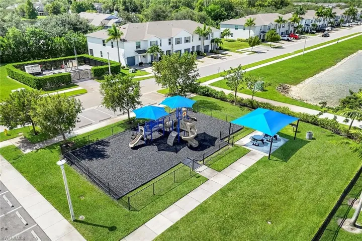 Aerial perspective of suburban area featuring a park