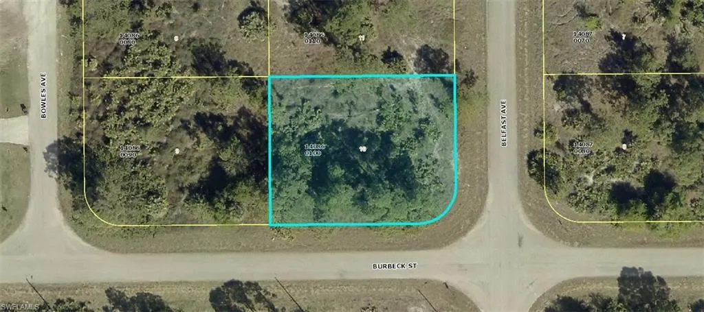Aerial map of property and surrounding area featuring property parcel outlined