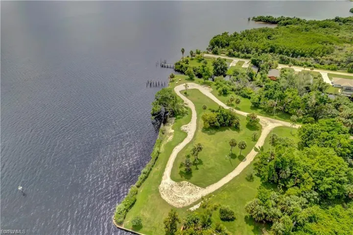 Bird's eye view of a nearby body of water