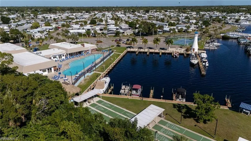 Aerial view of a nearby body of water