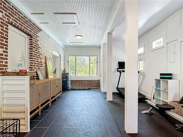 Workout area with brick wall