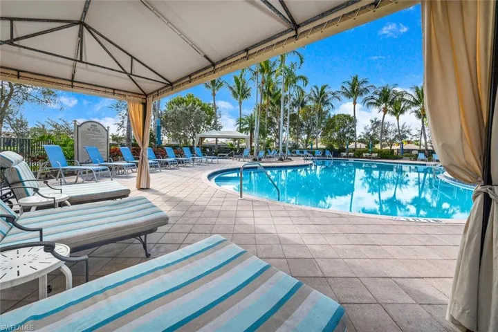 A shady area overlooking the pool.