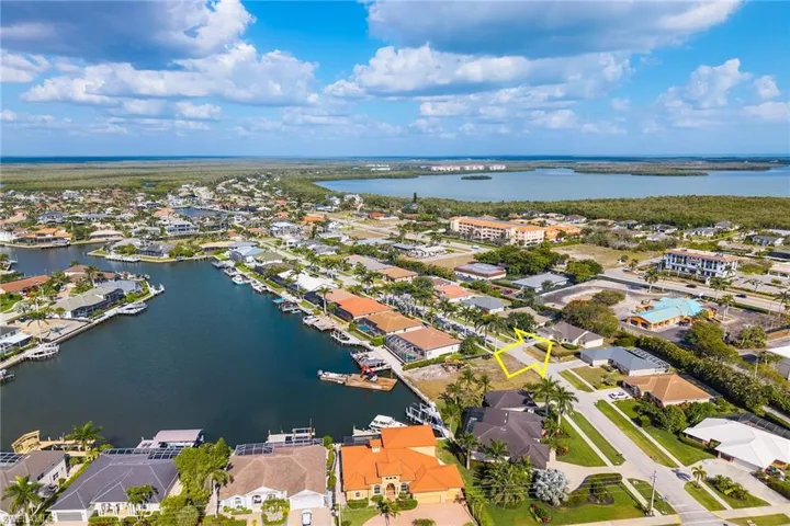 Bird's eye view featuring a water view and a residential view