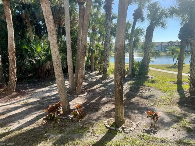 View of yard with a water view