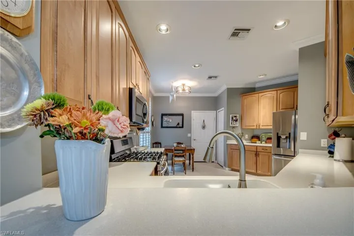 View from Dining and Living area into the kitchen