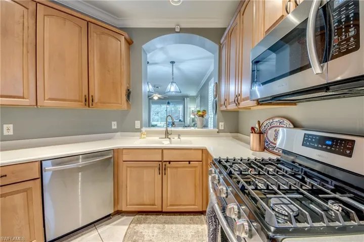 Stainless gas top range/oven, dishwasher and microwave
