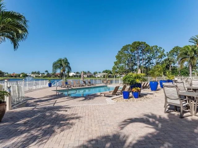 Spacious community pool deck.