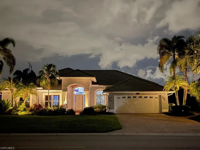 Illuminated exterior with night time lighting.