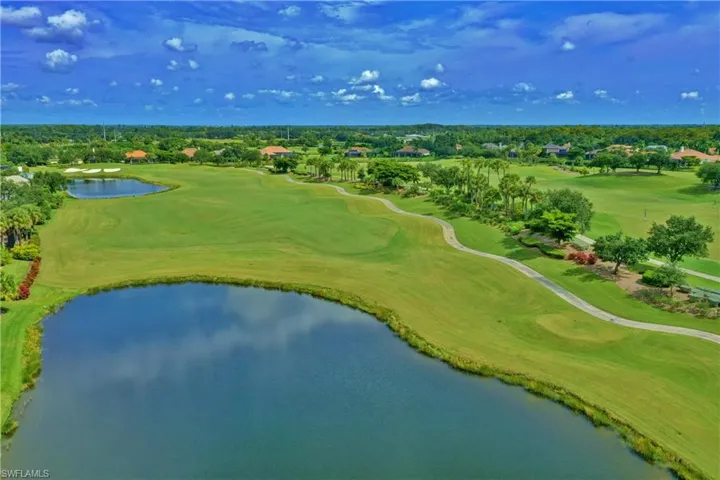 Birds eye view of property featuring view of golf course and a water view