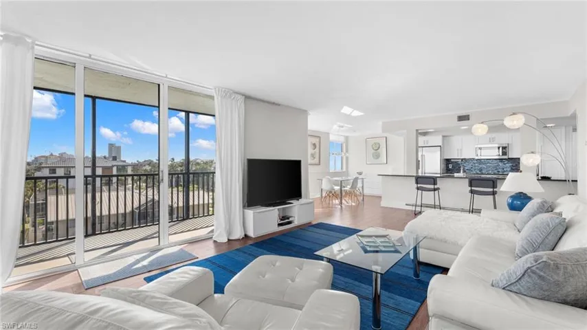 Living room featuring hardwood / wood-style floors and floor to ceiling windows