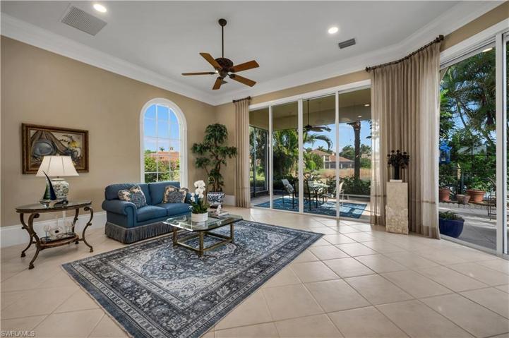 The family room is bright and cheery, with beautiful views to the outdoors.