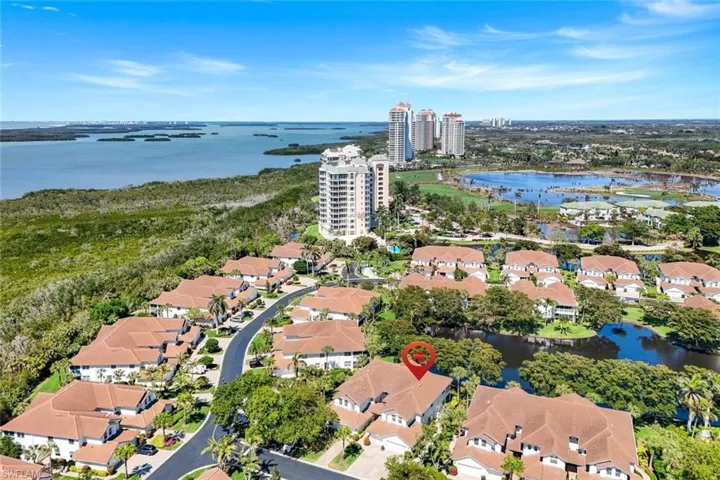 Birds eye view of property featuring a residential view, a city view, and a water view