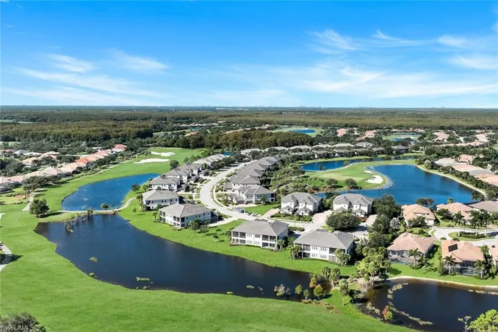 Aerial overview of property with lake golf course views.