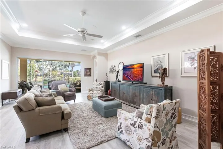 Open Family room adjacent to Kitchen and dining area with a great view of the Lanai.