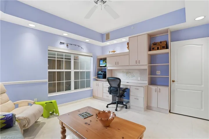Built in shelves and desk.