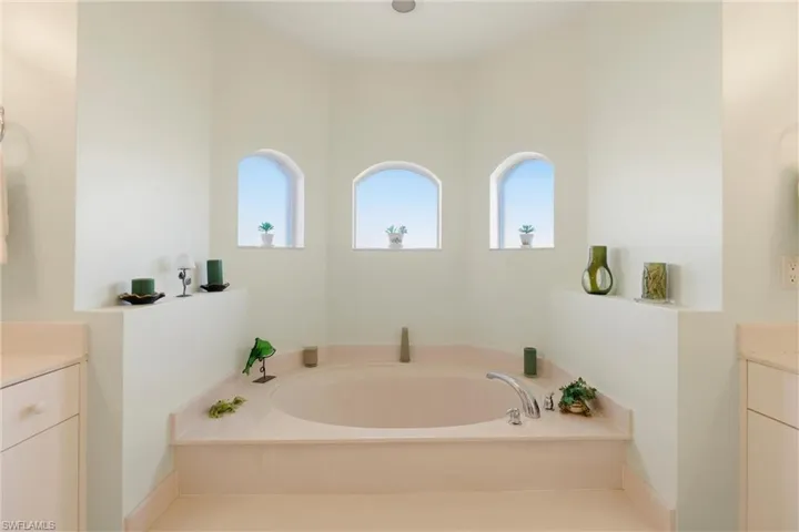 Full bathroom featuring vanity, healthy amount of natural light, and a garden tub