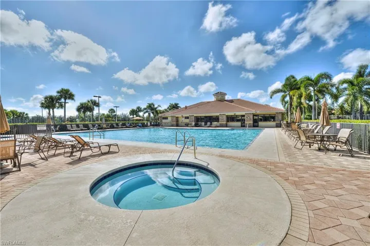 Community pool featuring a hot tub and a patio