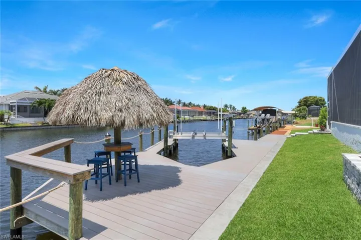 View of dock featuring a water view and a yard
