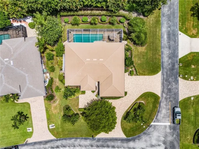 Aerial view of a pool