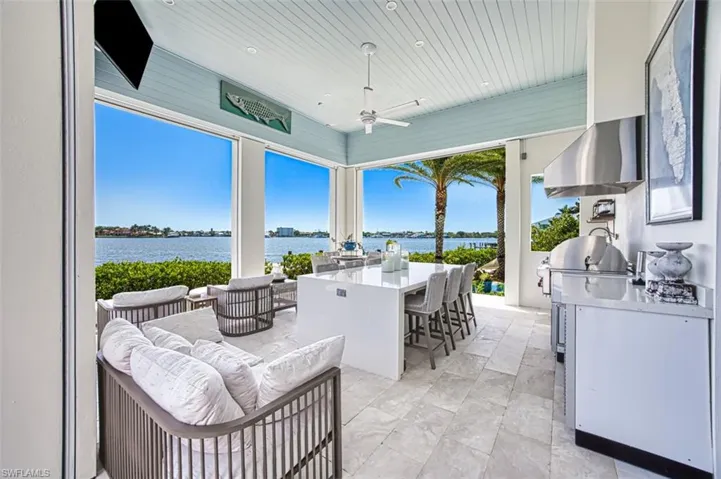 Sunroom / solarium with a water view