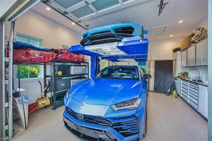Garage with recessed lighting