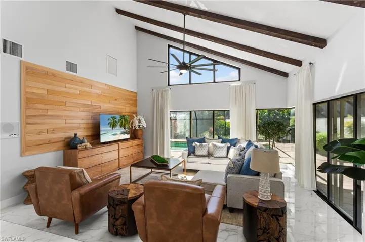 Custom wall feature and wood beams!
