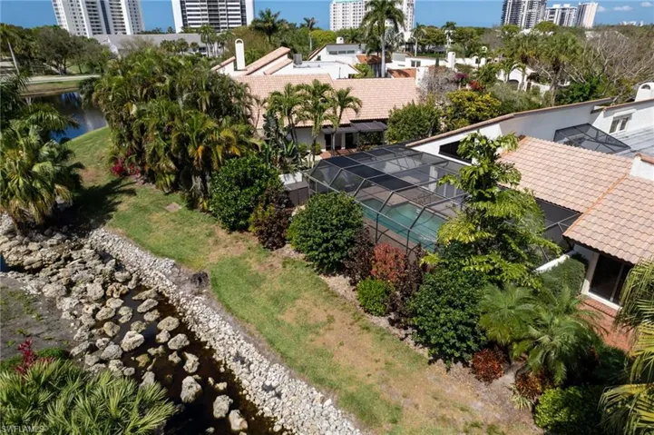 Very private with landscape around the pool area.