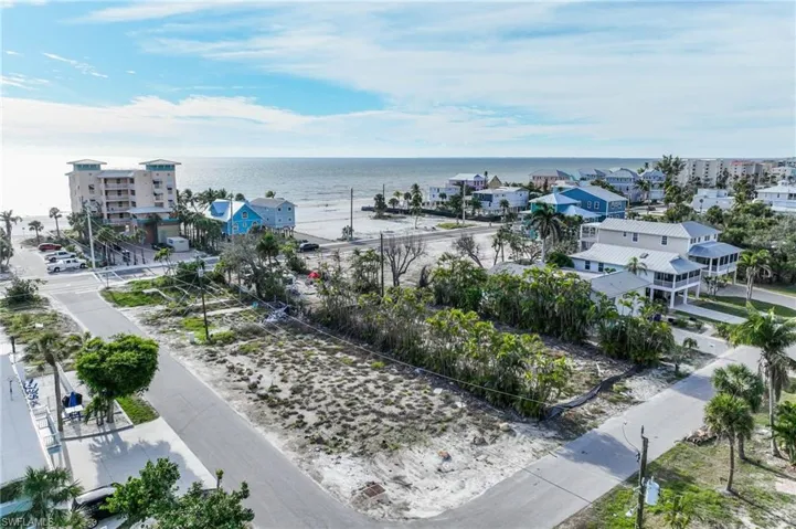 Aerial view of the lot from the street intersection looking northwest