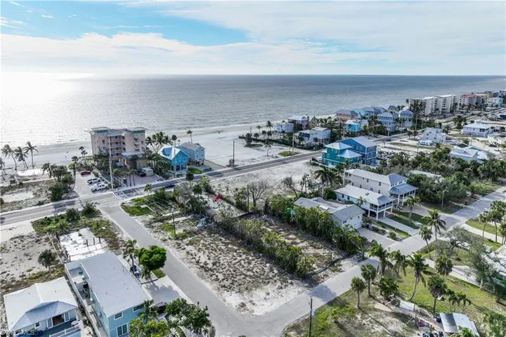 Aerial view of the lot from the street intersection looking northwest towards Fort Myers Beach