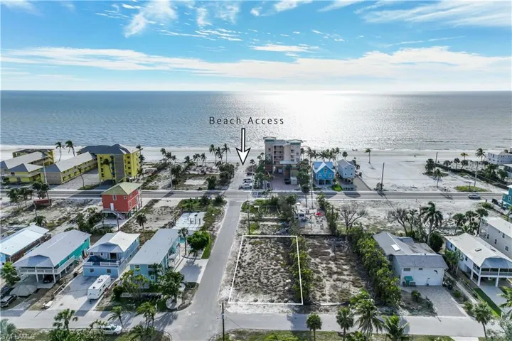 View of Fort Myers Beach public beach access looking west with lot location outlined