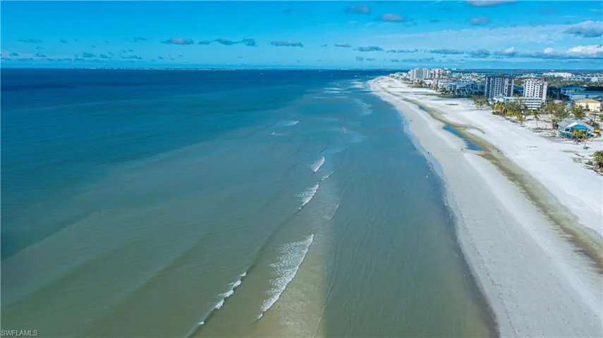 Drone / aerial view of waterfront with a beach