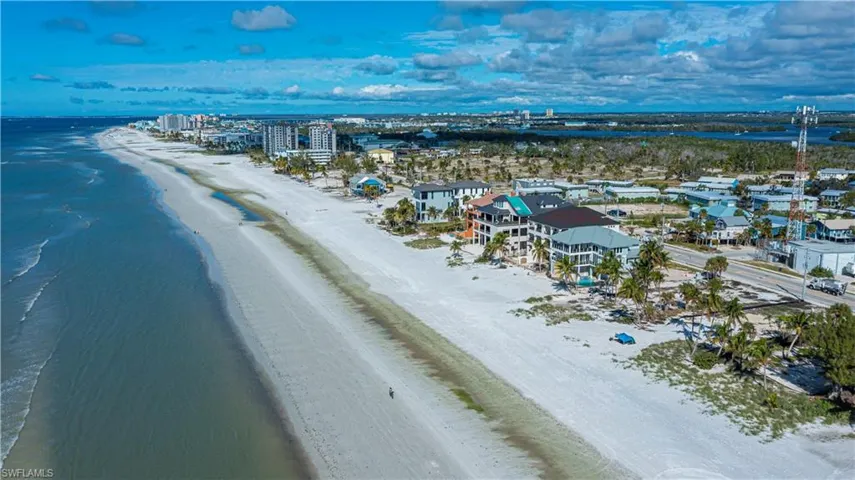 Bird's eye view of waterfront with a beach
