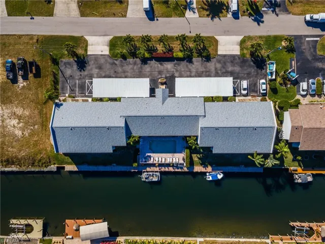 Bird's eye view of a nearby body of water