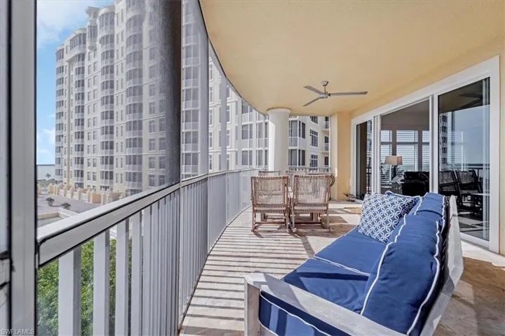 Balcony with a ceiling fan