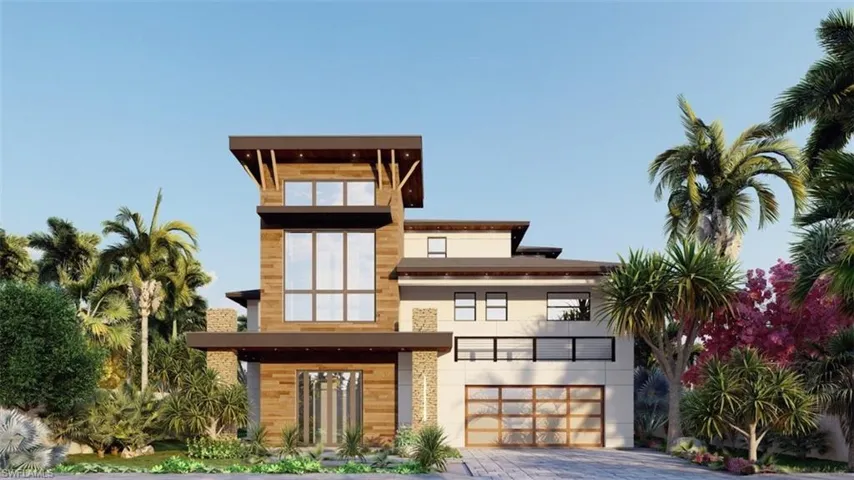 Virtual Rendering - View of front facade with decorative driveway, an attached garage, and stucco siding
