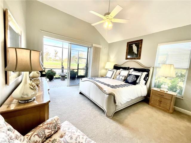 Full Guest Suite overlooks lanai, pool, golf course and lakes.  Bed in picture is a king-sized bed.