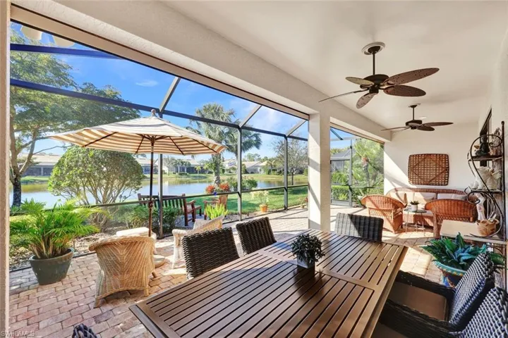 Large patio overlooking peaceful lake.