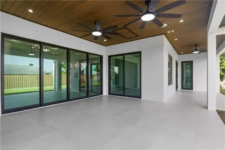 View of patio with ceiling fan