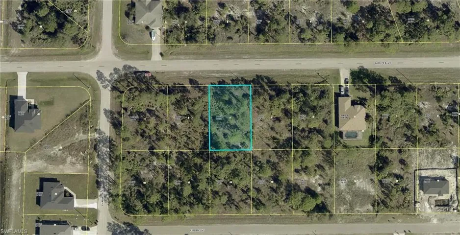Aerial view of property's location with property parcel outlined