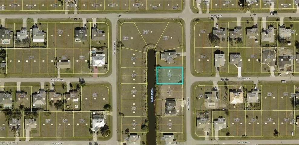 Aerial map of property and surrounding area featuring property parcel outlined