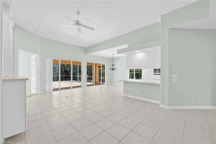Open Living/Dining/Great Room with tiles throughout the whole house