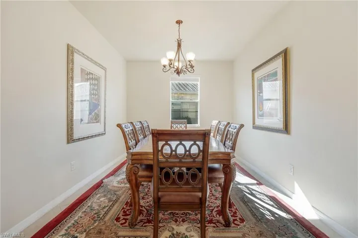 Dining space featuring a chandelier