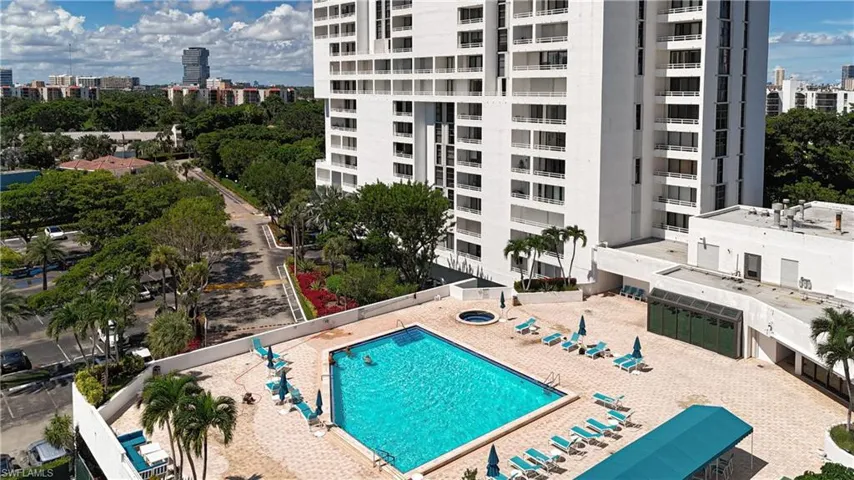 View of pool with a view of city