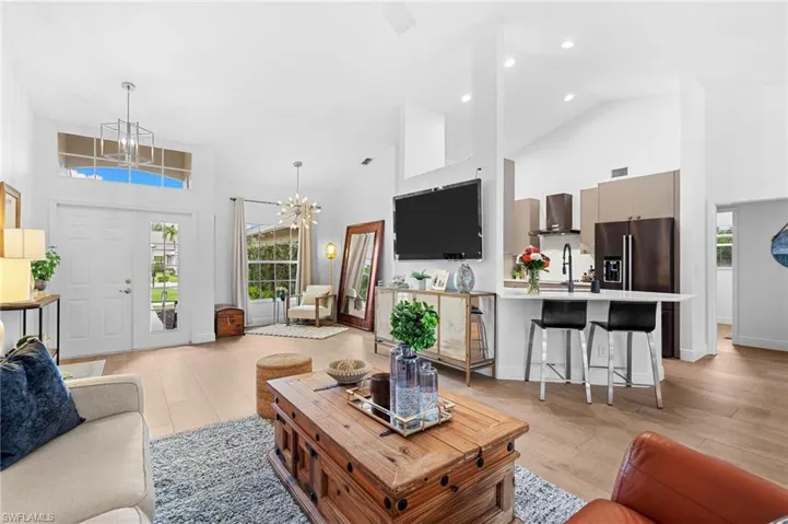View of living room entrance and kitchen