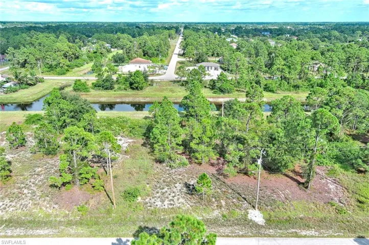Aerial view of a large body of water and a forest