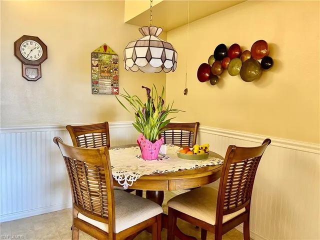 Dining room featuring wainscoting